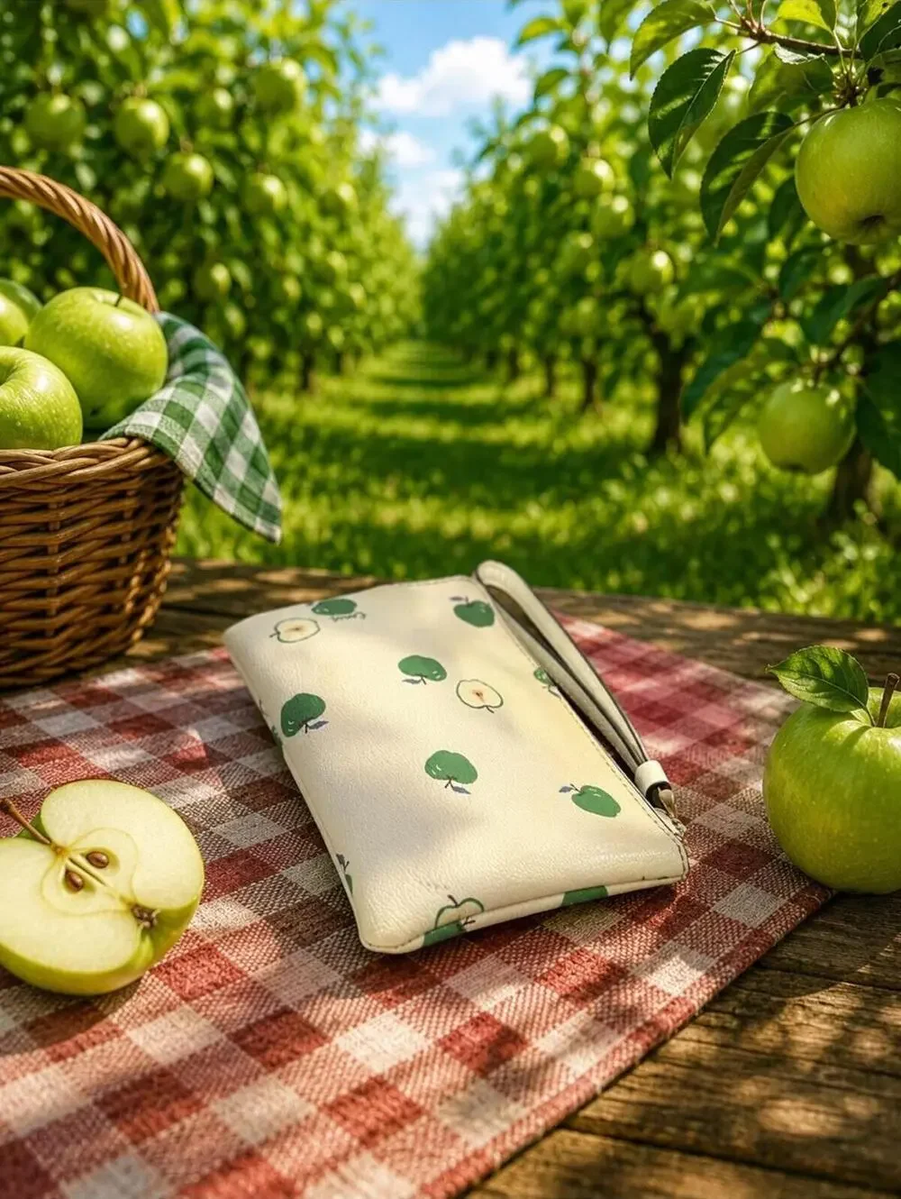 Coach Cream Apple Print Zip Wristlet Wallet